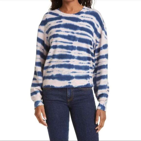 Rails Tops - Rails Ramona Tie Dye Striped Sweater Sweatshirt In Indigo Blue and Pink XS
